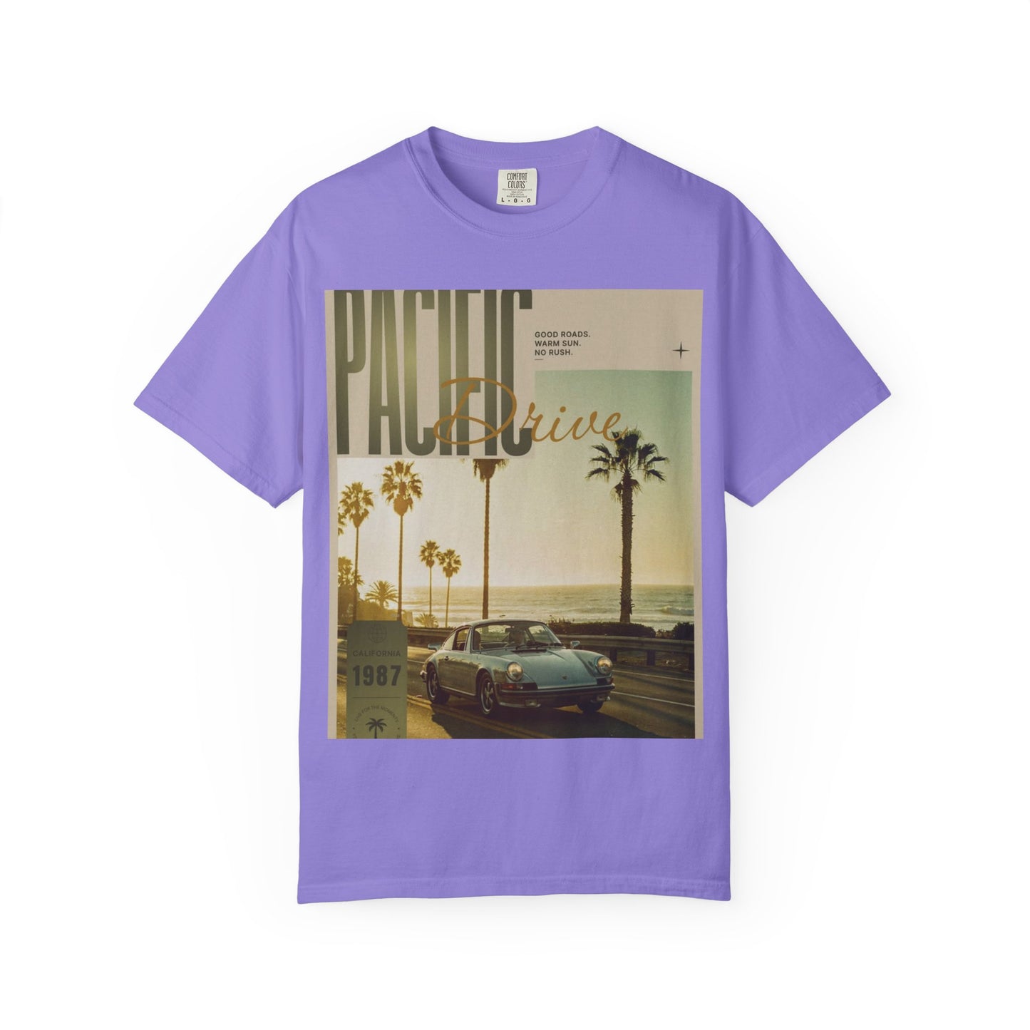 Pacific Drive Vintage Beach T-Shirt – Sunset Palm Coastal Graphic Tee