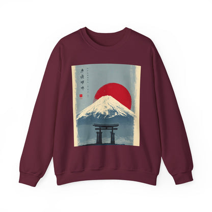 Sweatshirt — Retro Japanese Mount Fuji Art with Rising Sun & Torii Gate