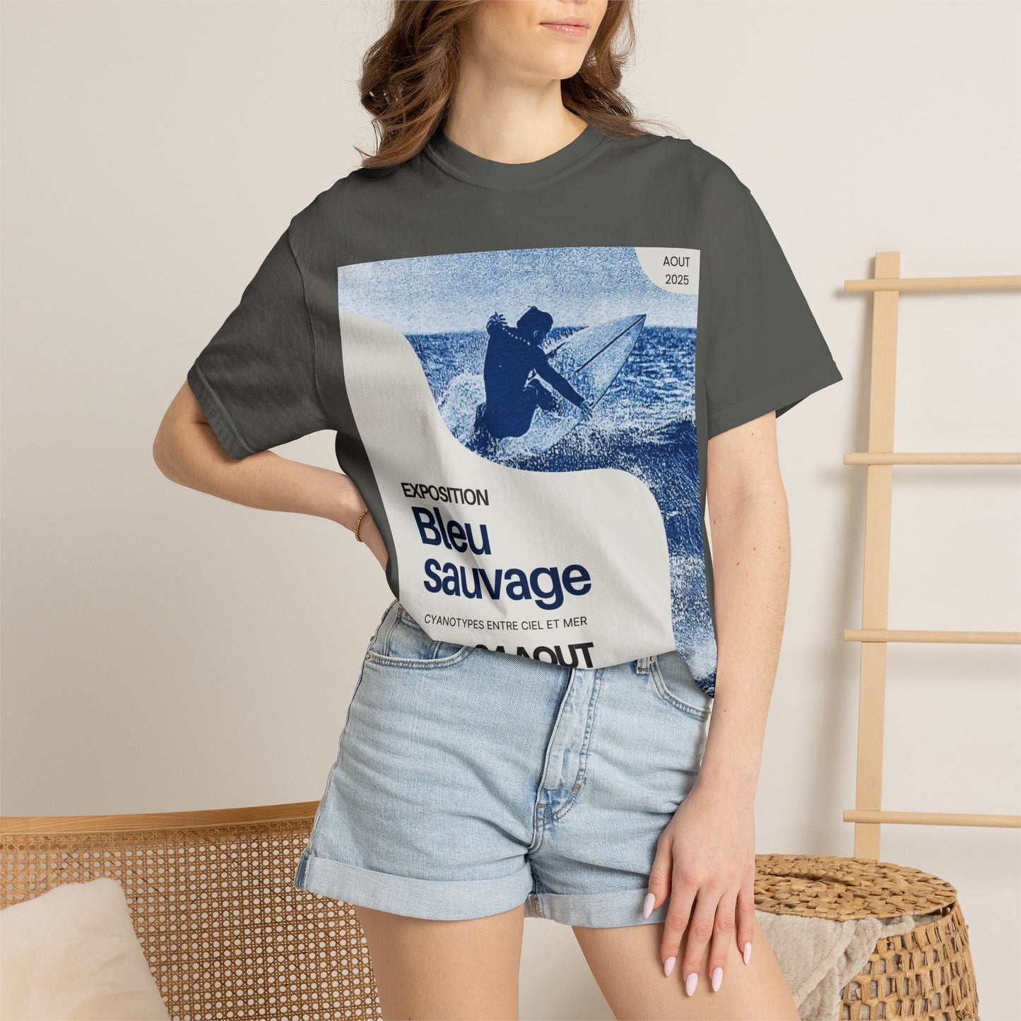 Bleu Sauvage Surf Poster T-Shirt — Vintage French Surfing Graphic Tee