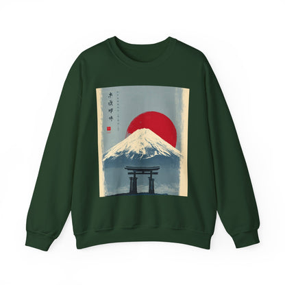 Sweatshirt — Retro Japanese Mount Fuji Art with Rising Sun & Torii Gate