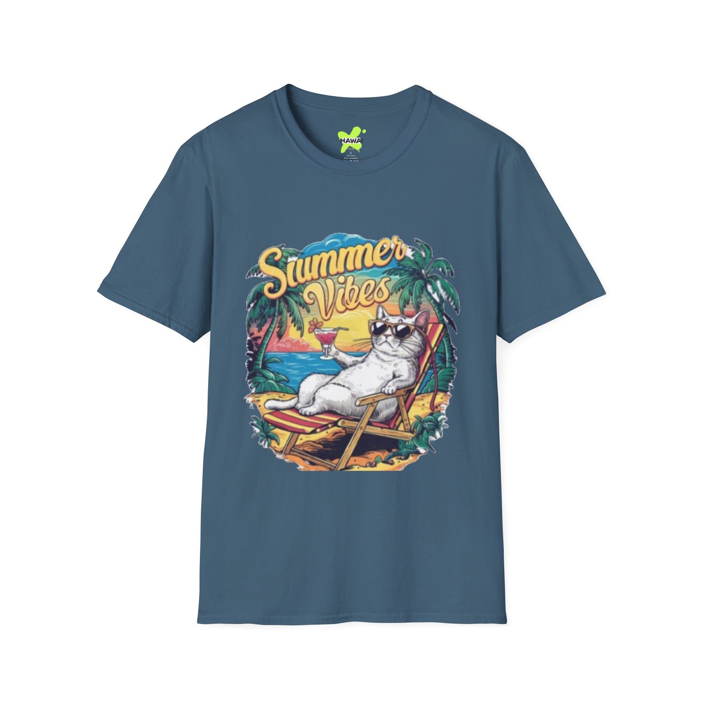 Summer Vibes Cat T-Shirt - Unisex Softstyle Tee for Relaxation and Fun