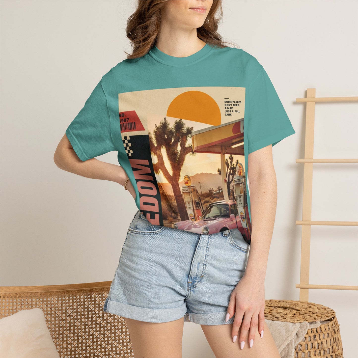 Freedom Road T-Shirt — Retro Desert Sunset Vintage Car Graphic
