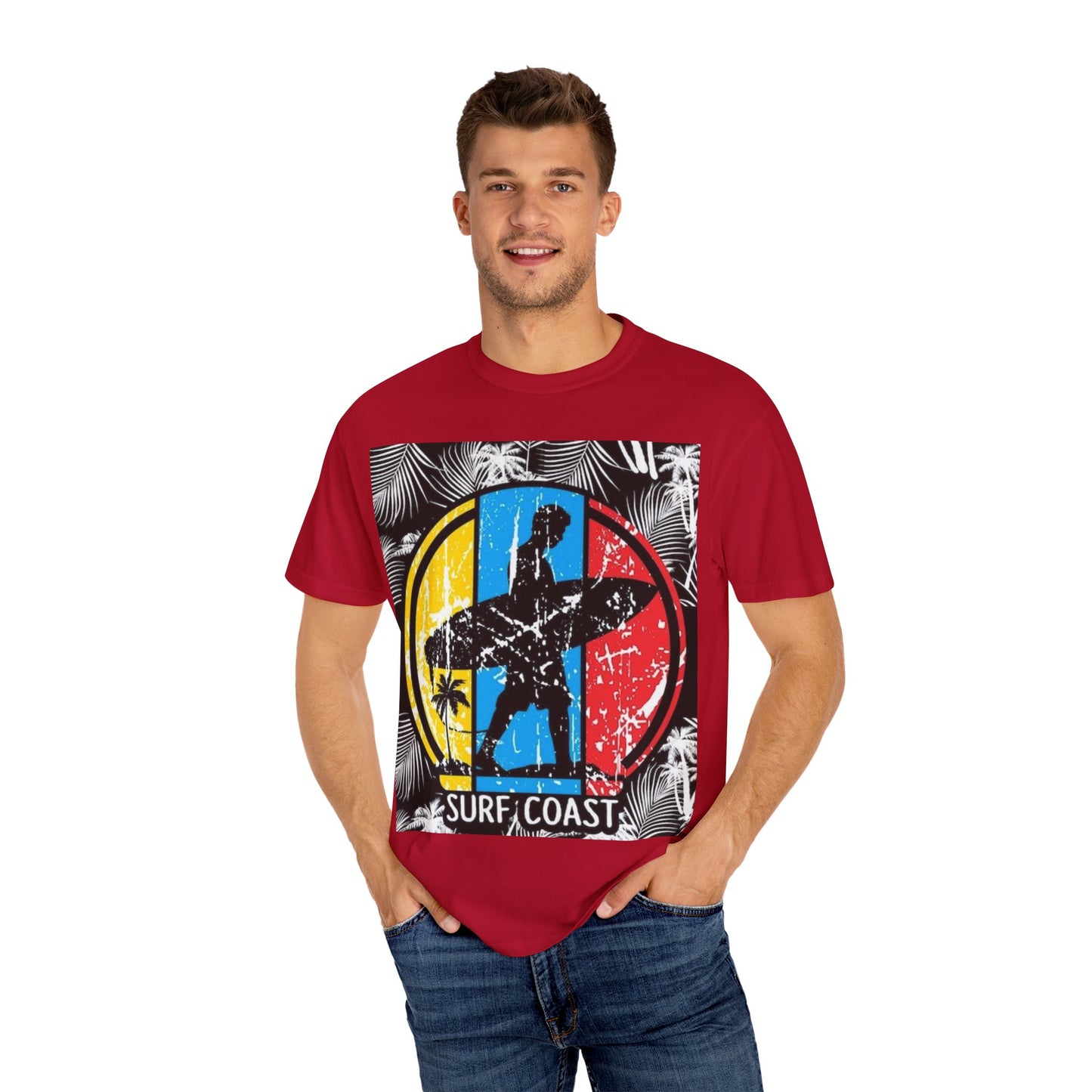 Surf Coast Unisex Garment-Dyed T-shirt - Retro Beach Vibes, Summer Essential, Surfing Gift, Casual Wear, Vacation Style