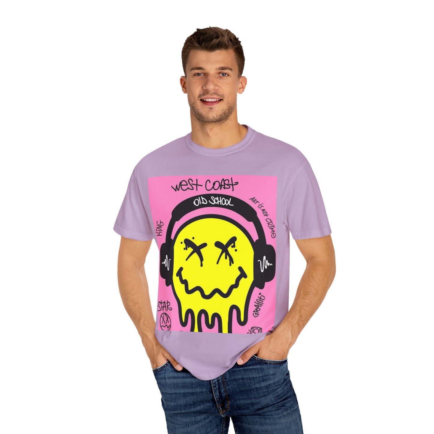 Retro Street Art T-Shirt - West Coast Vibe with Smiley Design
