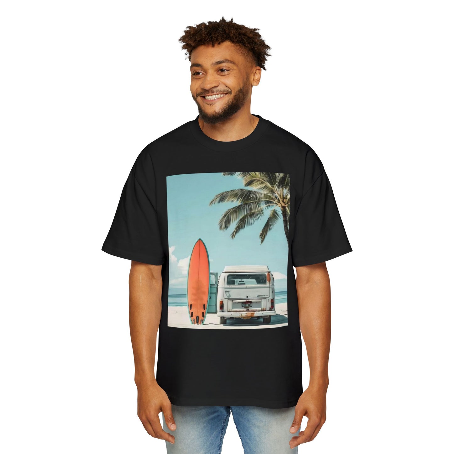 Surf Van Beach T-Shirt — Vintage Palm & Surfboard Graphic Tee