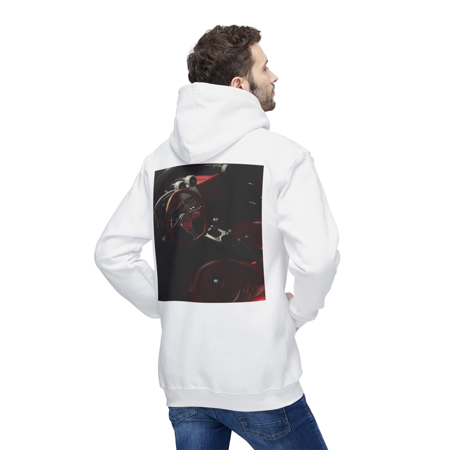 Unisex Hooded Sweatshirt with Retro Car Interior Design | Cozy Style for Auto Enthusiasts