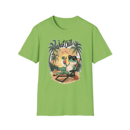 Just Chill Unisex Softstyle T-Shirt - Relaxing Frog Design for Casual Summer Vibes