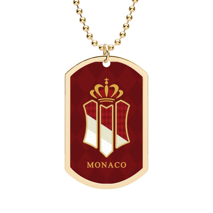 Monaco Crest Dog Tag Necklace — Gold or Silver Chain