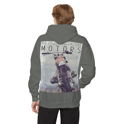 White Hoodie with Retro Skate Sticker Graphic — Vintage Skateboard Design