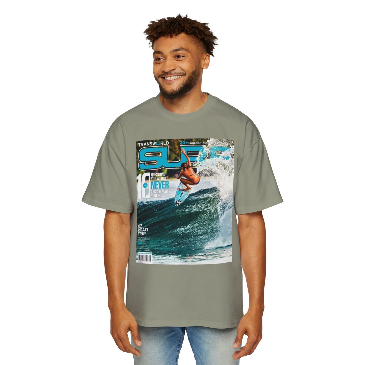 Surf Magazine Graphic Tee — Vintage Surfer Print Oversized T-Shirt