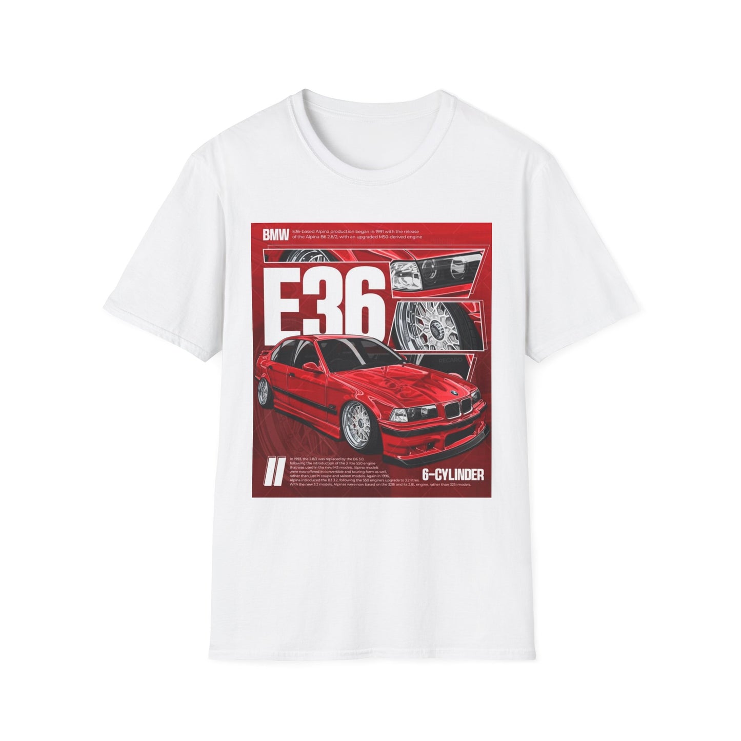 BMW E36 Graphic Unisex Softstyle T-Shirt, Car Enthusiast Tee, Vintage Auto Shirt, Gift for Him, Racing Apparel, Automotive Fashion