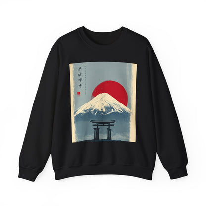 Sweatshirt — Retro Japanese Mount Fuji Art with Rising Sun & Torii Gate
