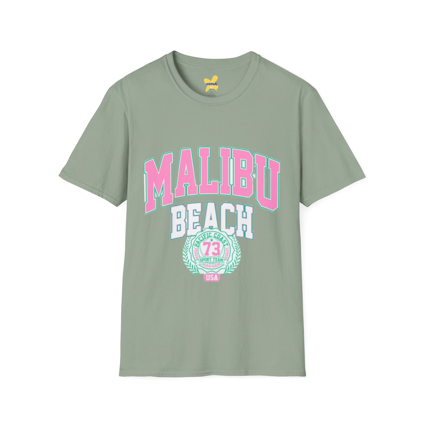 Malibu Beach Graphic T-Shirt - Unisex Softstyle Tee for Summer Vibes