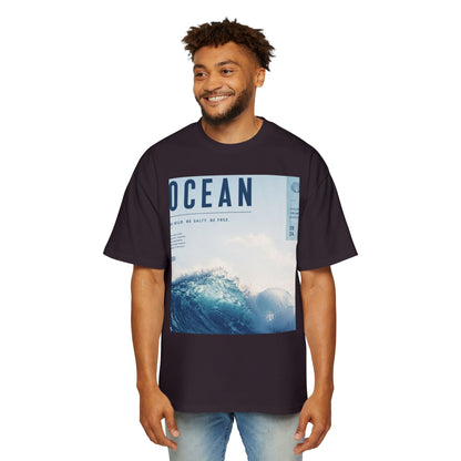 Ocean Wave Graphic Tee — "OCEAN" Photo Print Oversized Men's T-Shirt