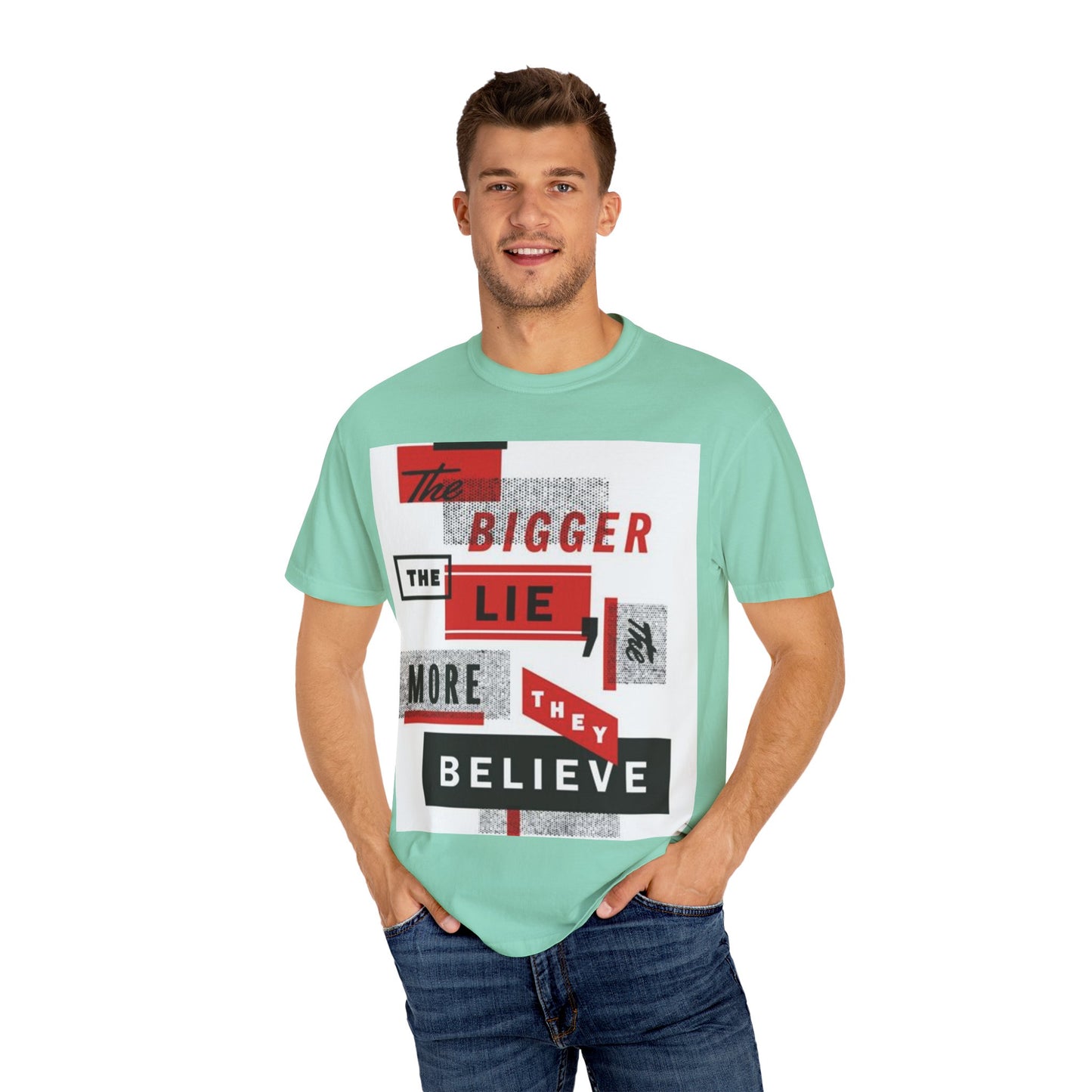 Bigger Lie Graphic Tee, Unisex T-shirt for Bold Statements, Casual Outfits, Gift for Friends, Streetwear Style, Everyday Comfort