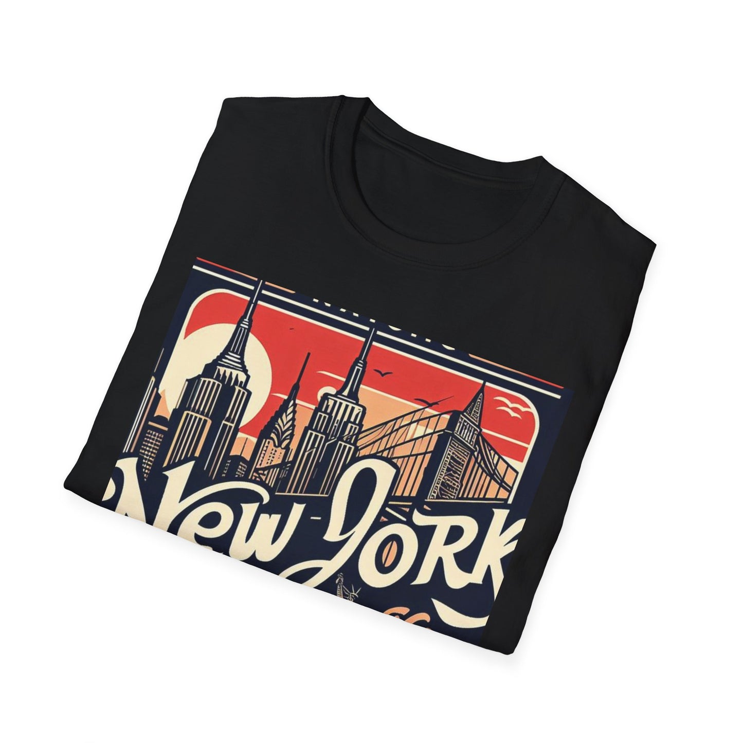 NYC Vintage T-Shirt, Unisex Softstyle Tee, New York City Shirt, Travel Souvenir Gift, Casual Wear for Tourists