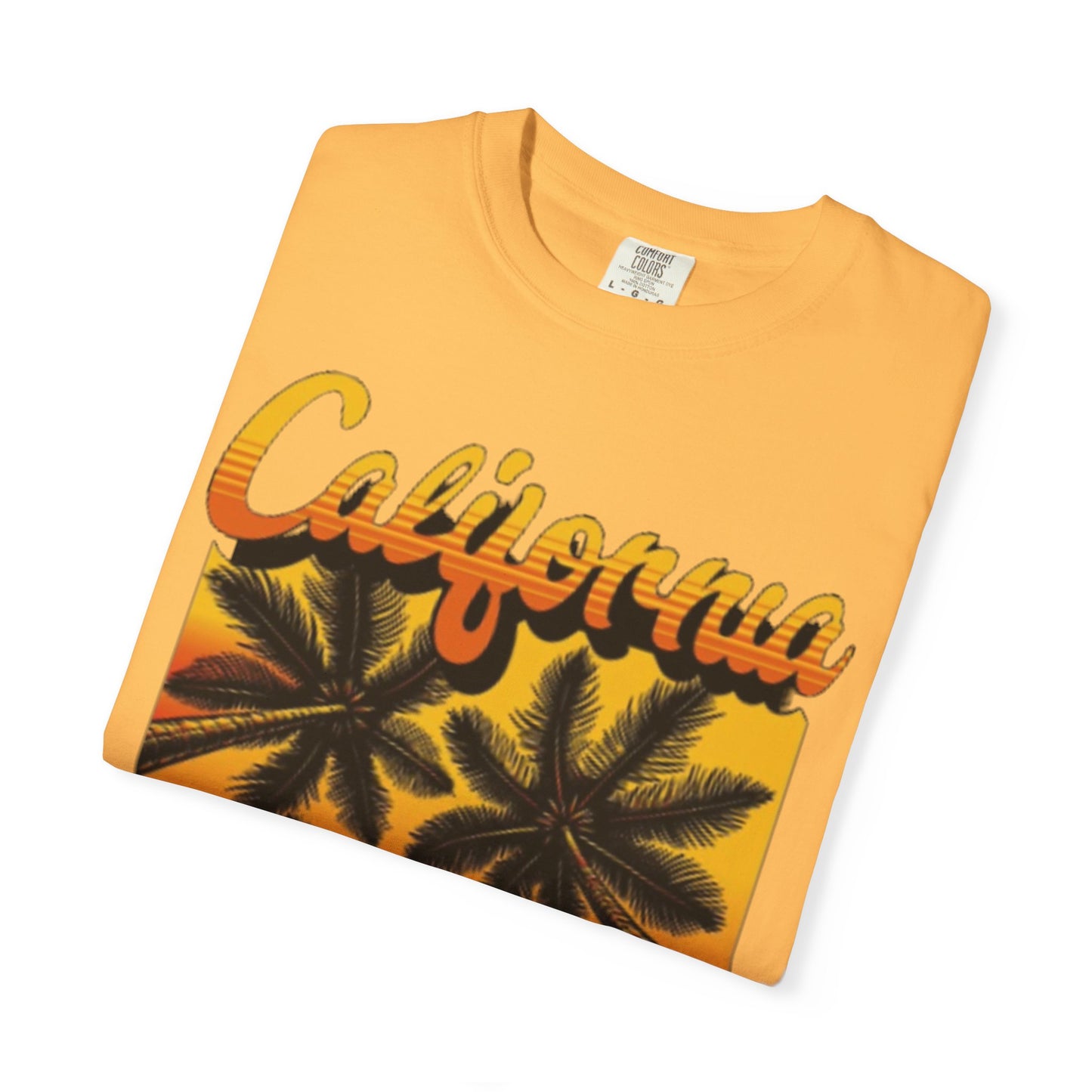 California Sunset T-Shirt - Garment-Dyed Unisex Tee with Palm Tree Design