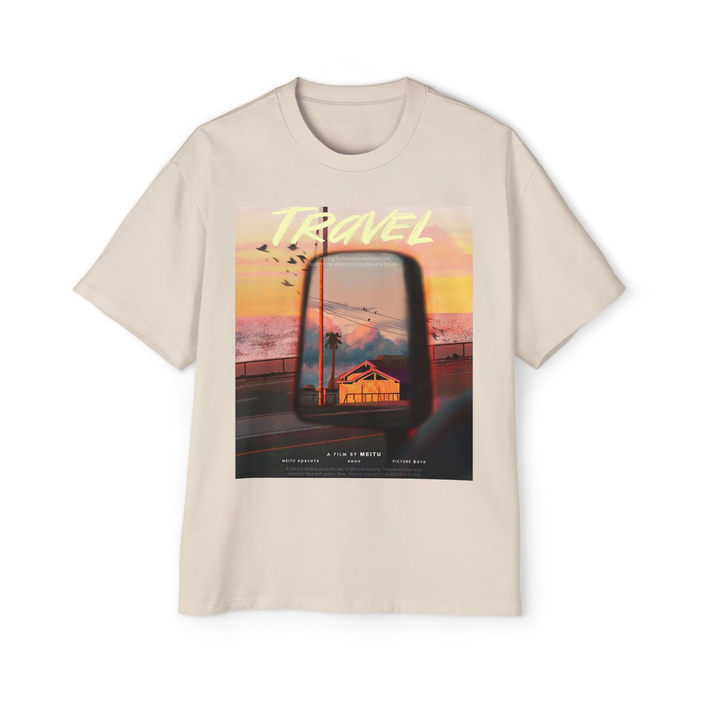 Travel Sunset Tee — Retro Roadside Mirror Graphic T-Shirt