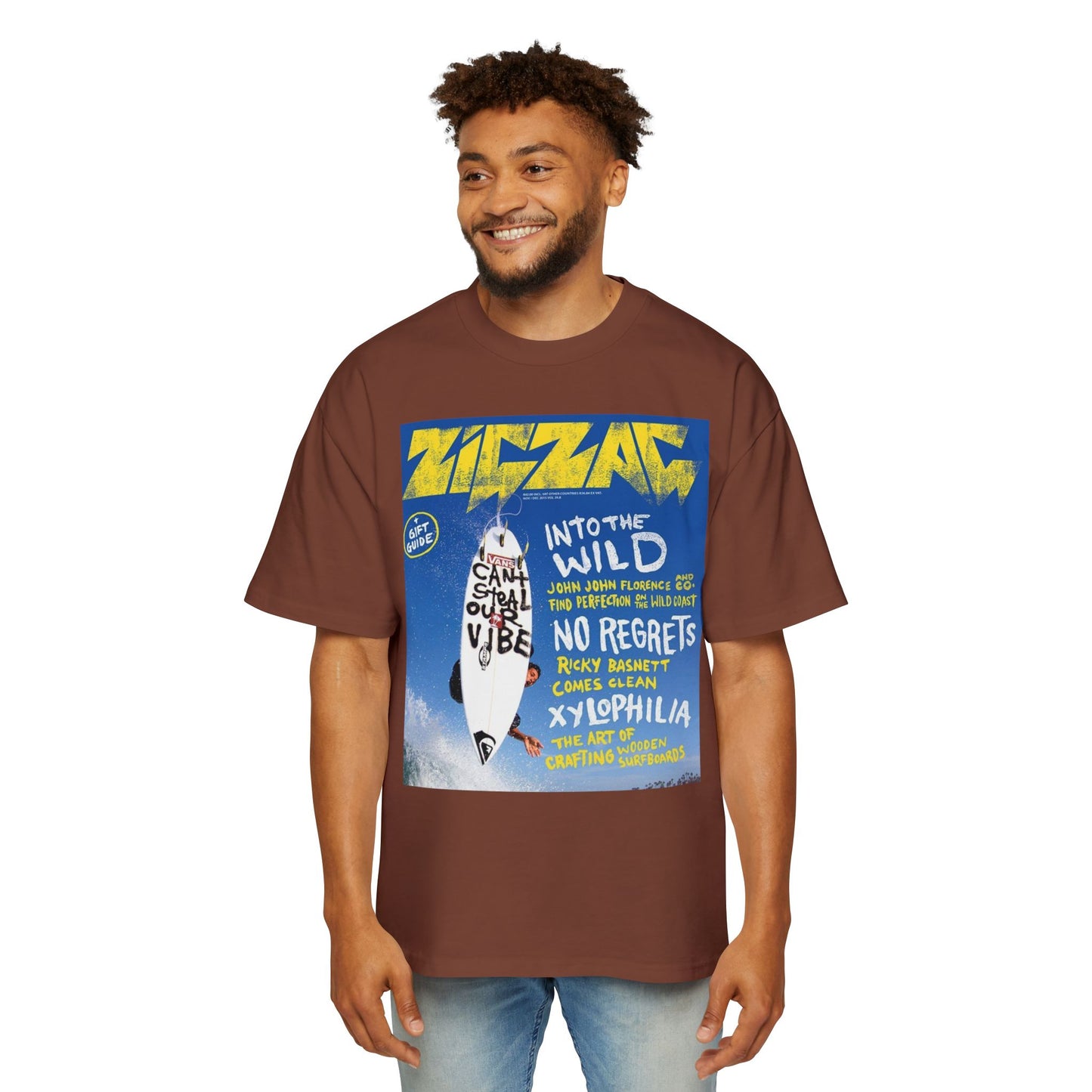 Surf Poster Graphic Tee — "Into the Wild / No Regrets" Oversized Men’s T‑Shirt