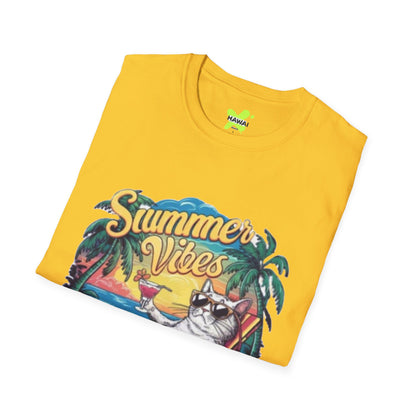 Summer Vibes Cat T-Shirt - Unisex Softstyle Tee for Relaxation and Fun