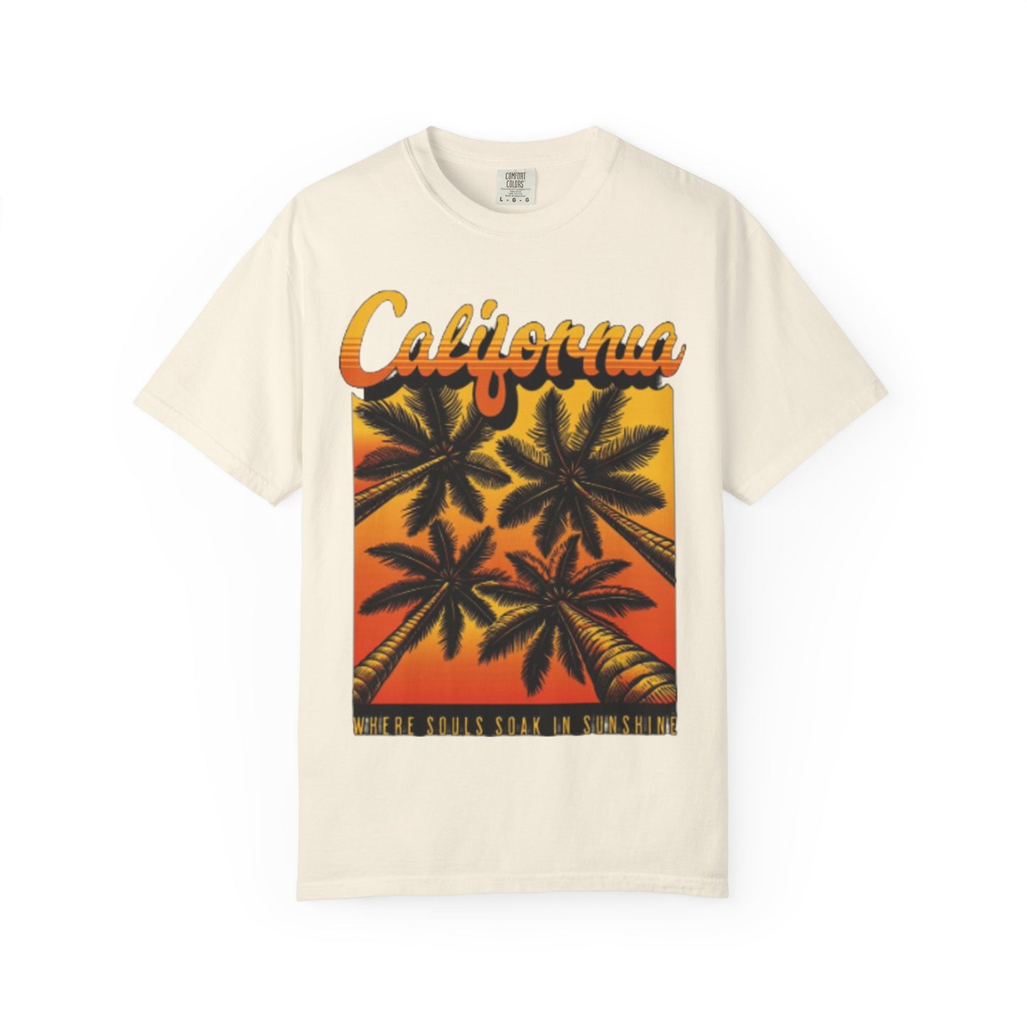 California Sunset T-Shirt - Garment-Dyed Unisex Tee with Palm Tree Design