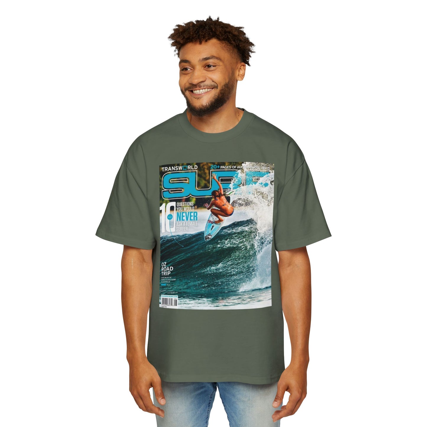 Surf Magazine Graphic Tee — Vintage Surfer Print Oversized T-Shirt