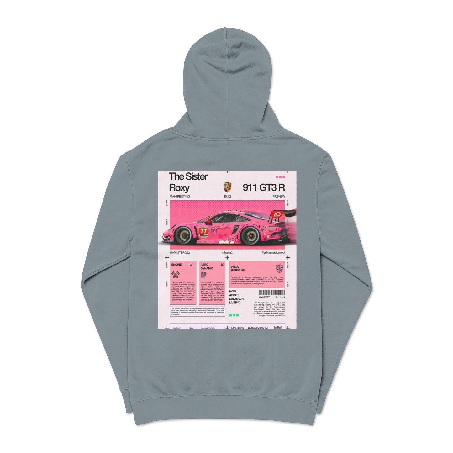 Pigment-Dyed Hoodie — Retro Racing Car Graphic ("911 GT3R")