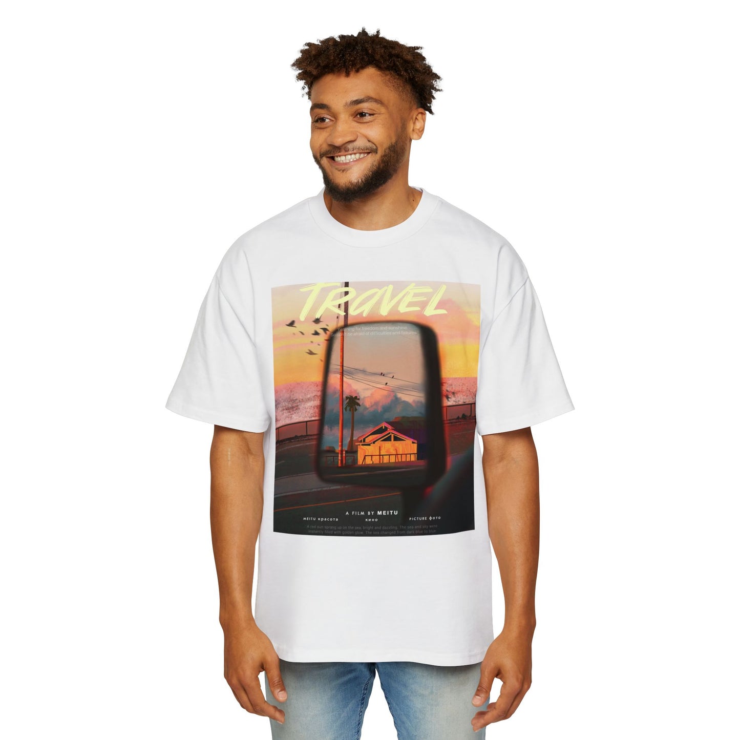 Travel Sunset Tee — Retro Roadside Mirror Graphic T-Shirt