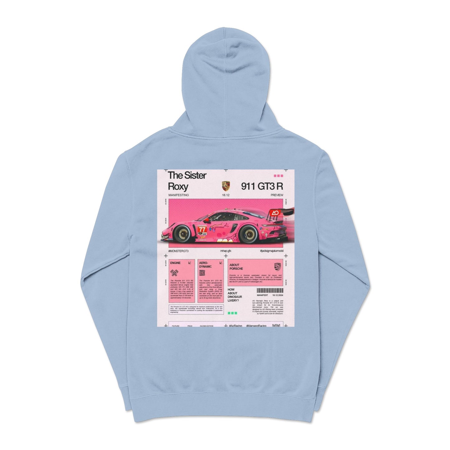Pigment-Dyed Hoodie — Retro Racing Car Graphic ("911 GT3R")