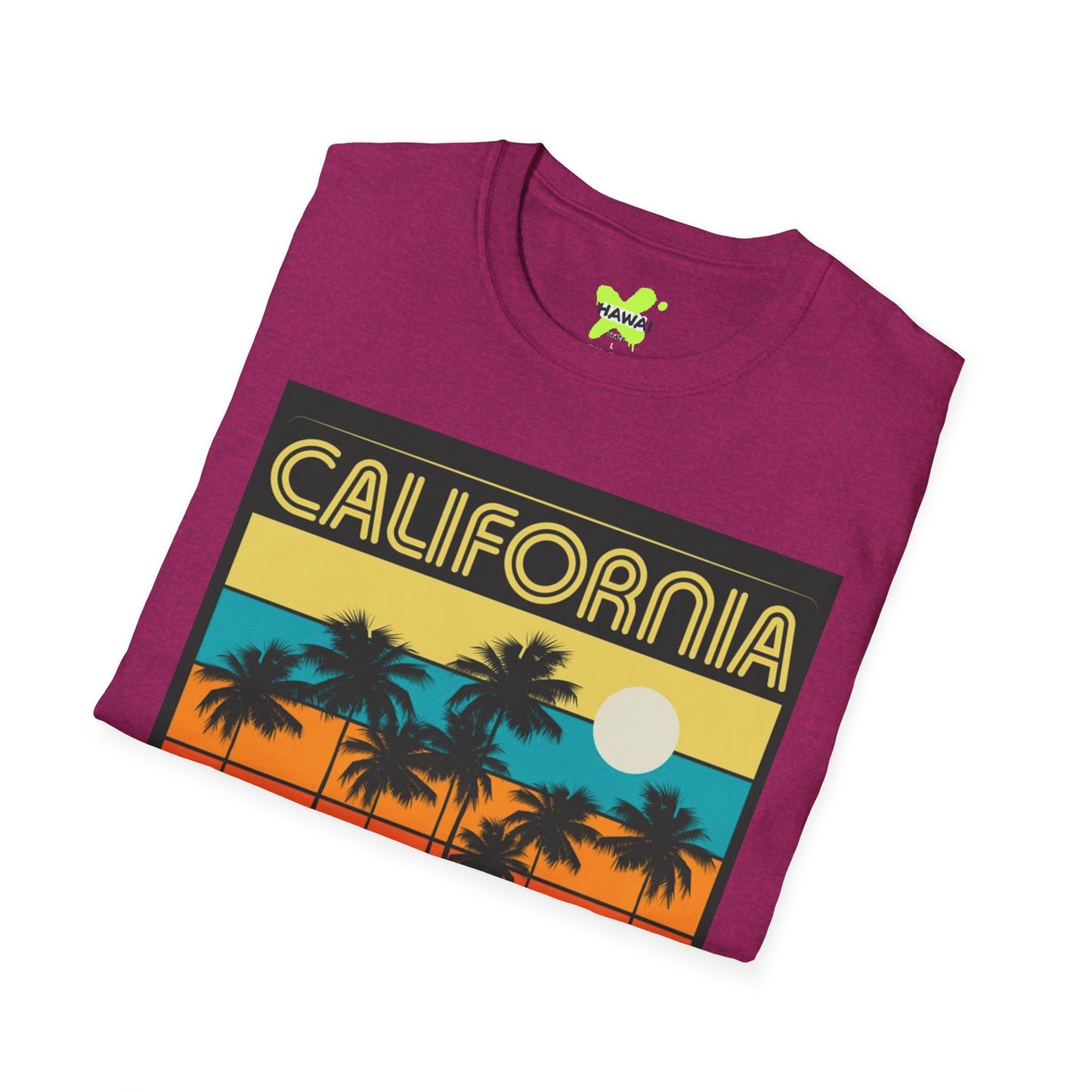 California Sunset Vintage T-Shirt | Unisex Softstyle Tee with Retro Car Design