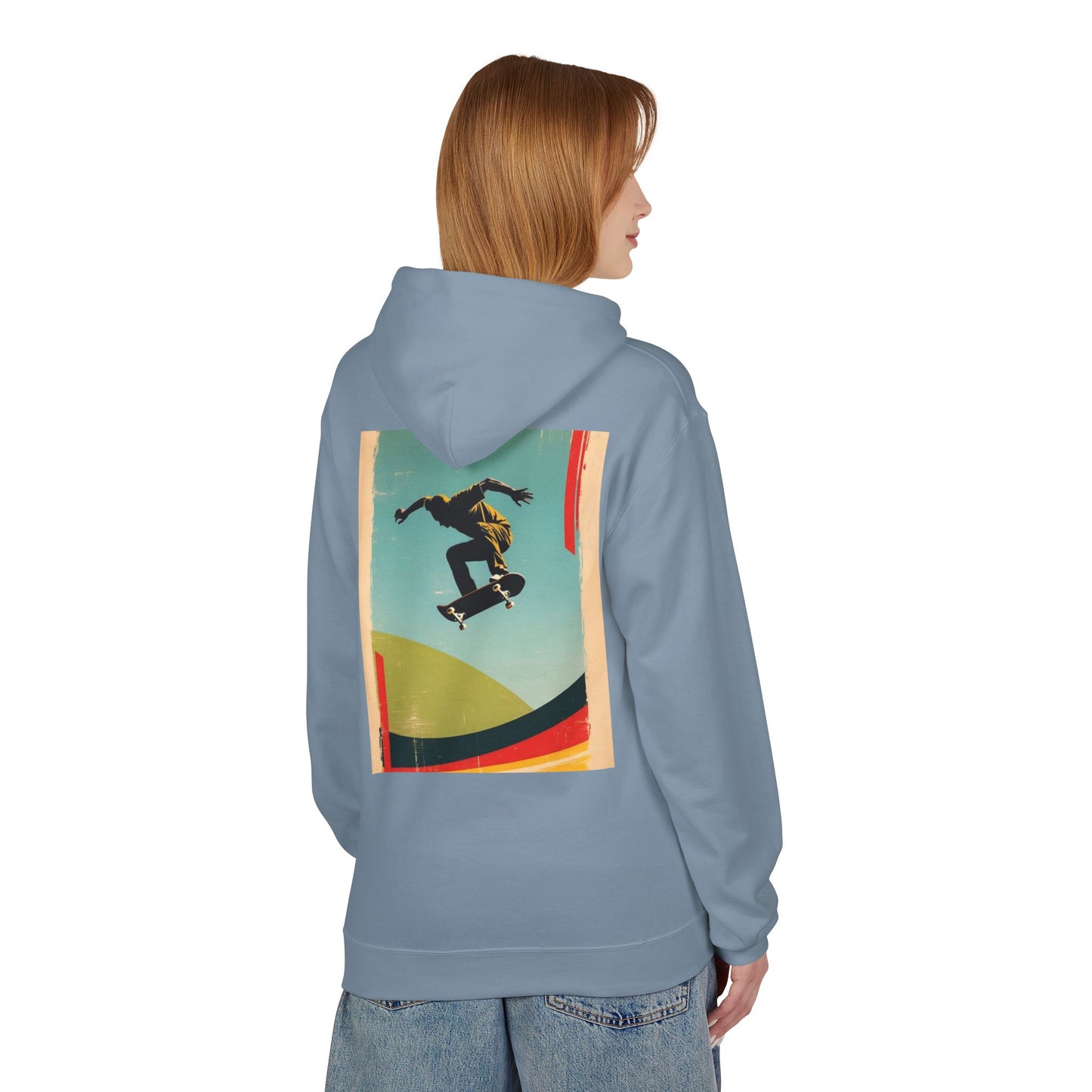 Retro Skateboarder Fleece Hoodie - Unisex Softstyle Pullover