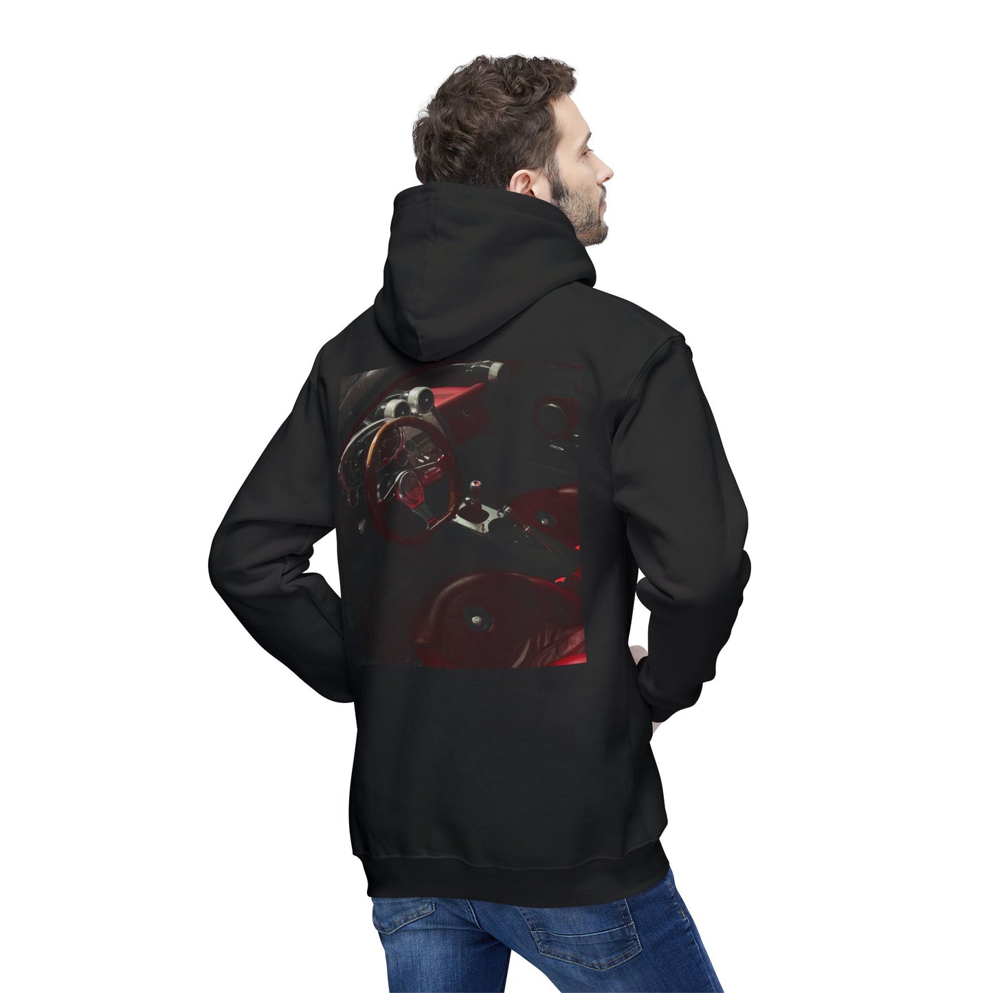 Unisex Hooded Sweatshirt with Retro Car Interior Design | Cozy Style for Auto Enthusiasts