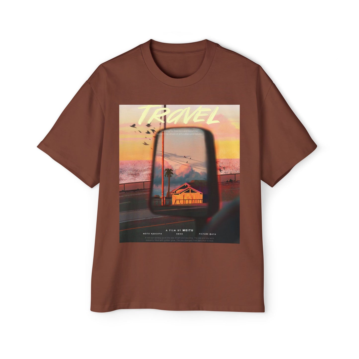Travel Sunset Tee — Retro Roadside Mirror Graphic T-Shirt