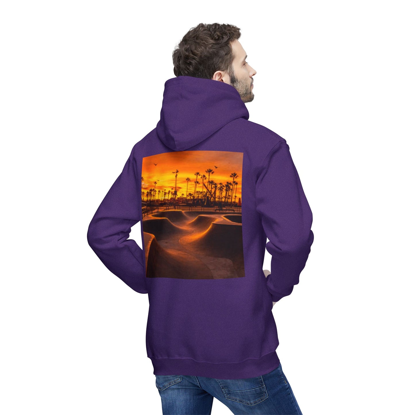 Unisex Hooded Sweatshirt with Sunset Skate Park Design - Perfect for Casual Style & Outdoor Activities