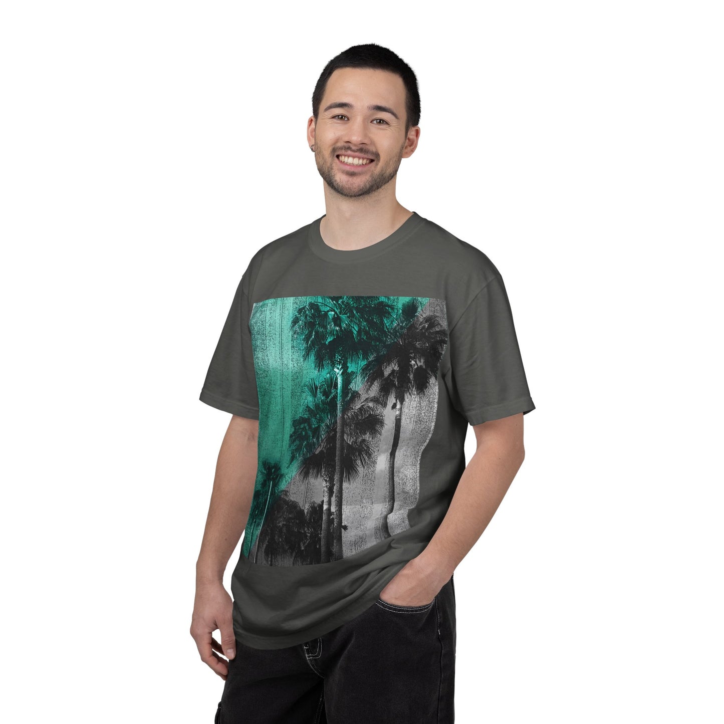 Palm Trees Photo Tee — Vintage Teal Sunset T-Shirt