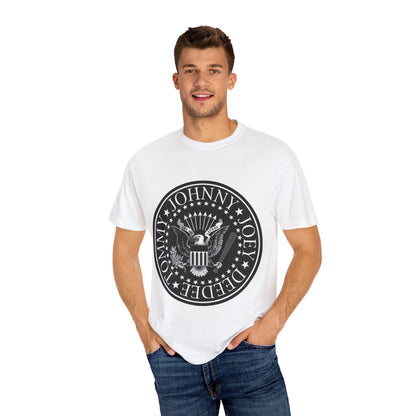 Vintage-Inspired Unisex Garment-Dyed T-Shirt with Rock Band Logo