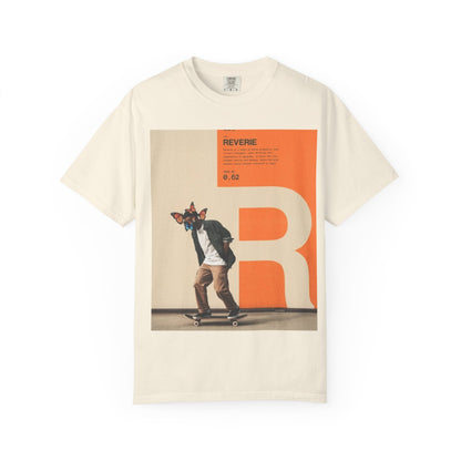 Reverie Skateboard Graphic T‑Shirt — Vintage R Letter Streetwear Tee