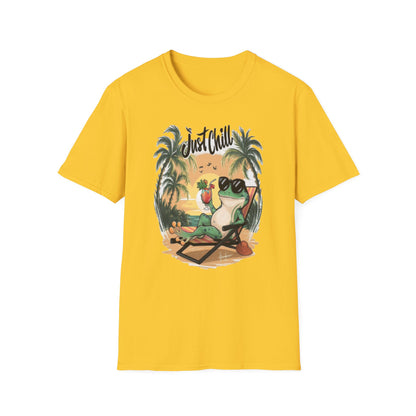Just Chill Unisex Softstyle T-Shirt - Relaxing Frog Design for Casual Summer Vibes