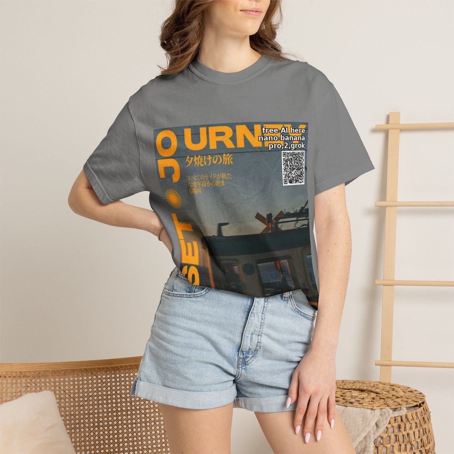 Sunset Train Graphic T-Shirt — Japanese Retro Transit Poster Tee