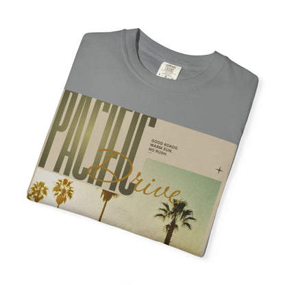 Pacific Drive Vintage Beach T-Shirt – Sunset Palm Coastal Graphic Tee