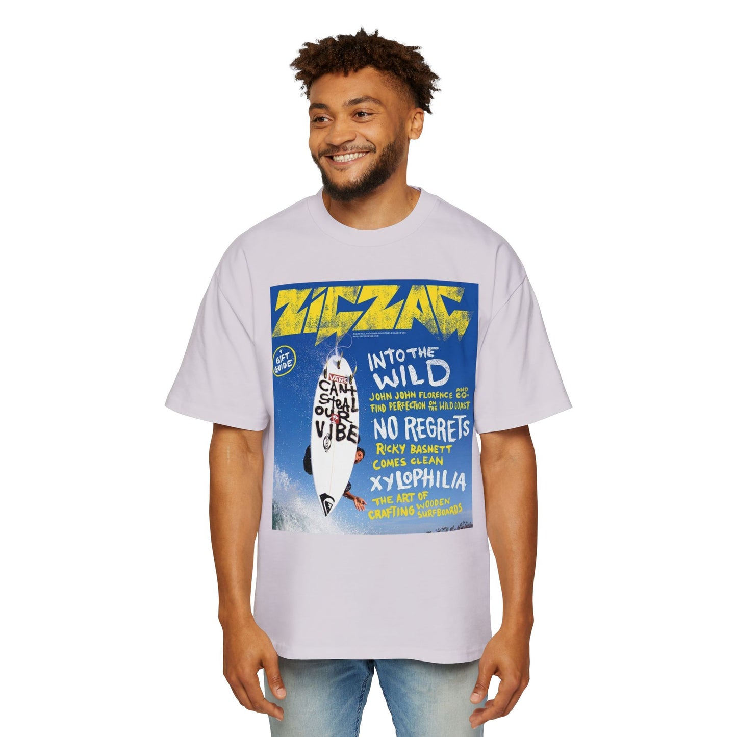 Surf Poster Graphic Tee — "Into the Wild / No Regrets" Oversized Men’s T‑Shirt
