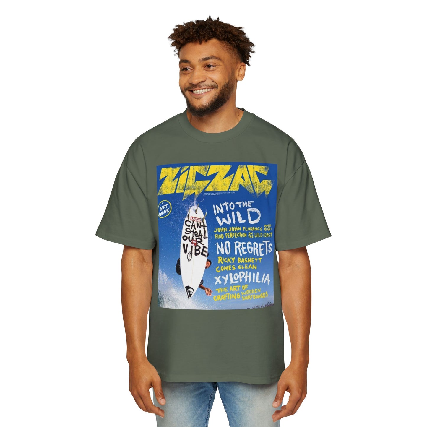 Surf Poster Graphic Tee — "Into the Wild / No Regrets" Oversized Men’s T‑Shirt