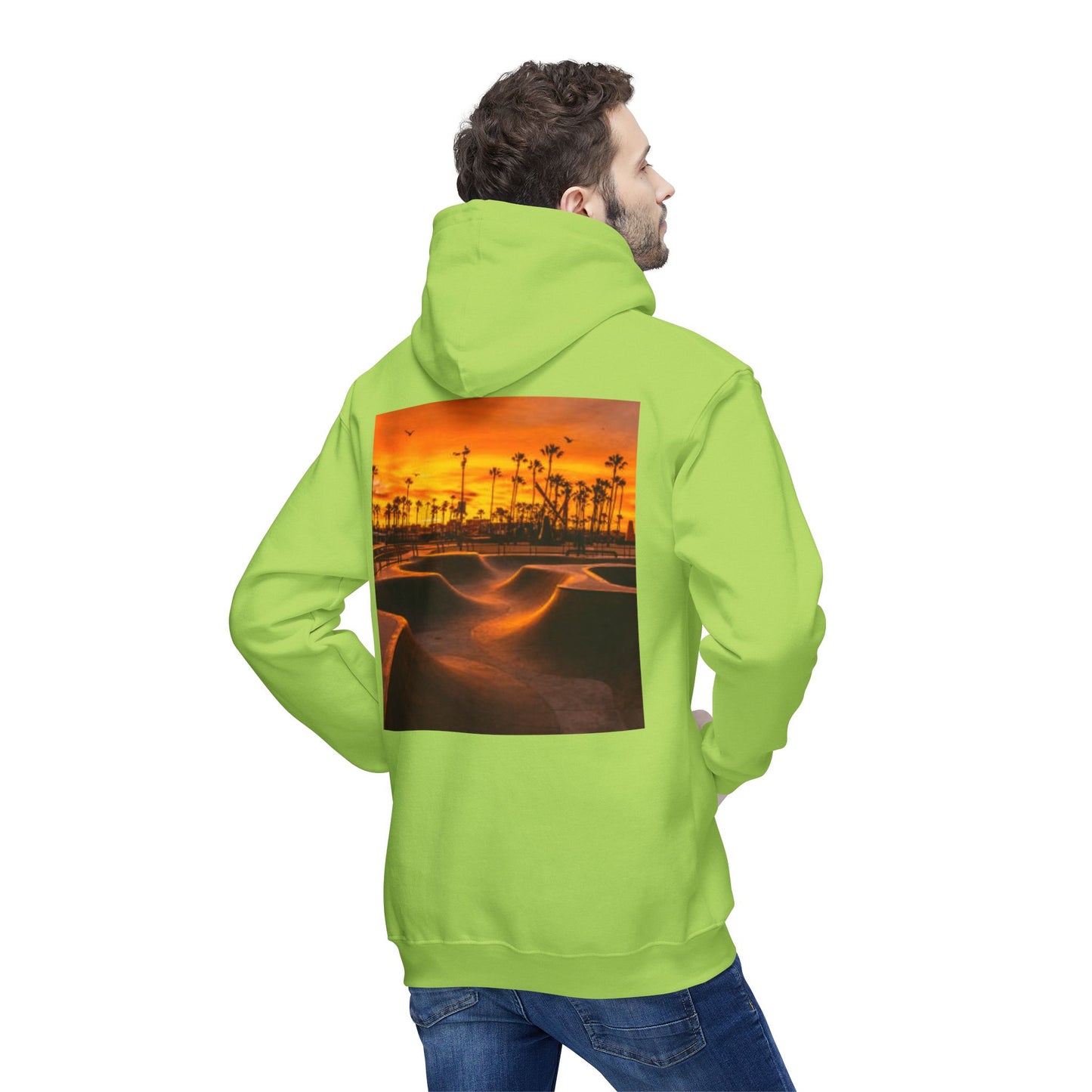 Unisex Hooded Sweatshirt with Sunset Skate Park Design - Perfect for Casual Style & Outdoor Activities