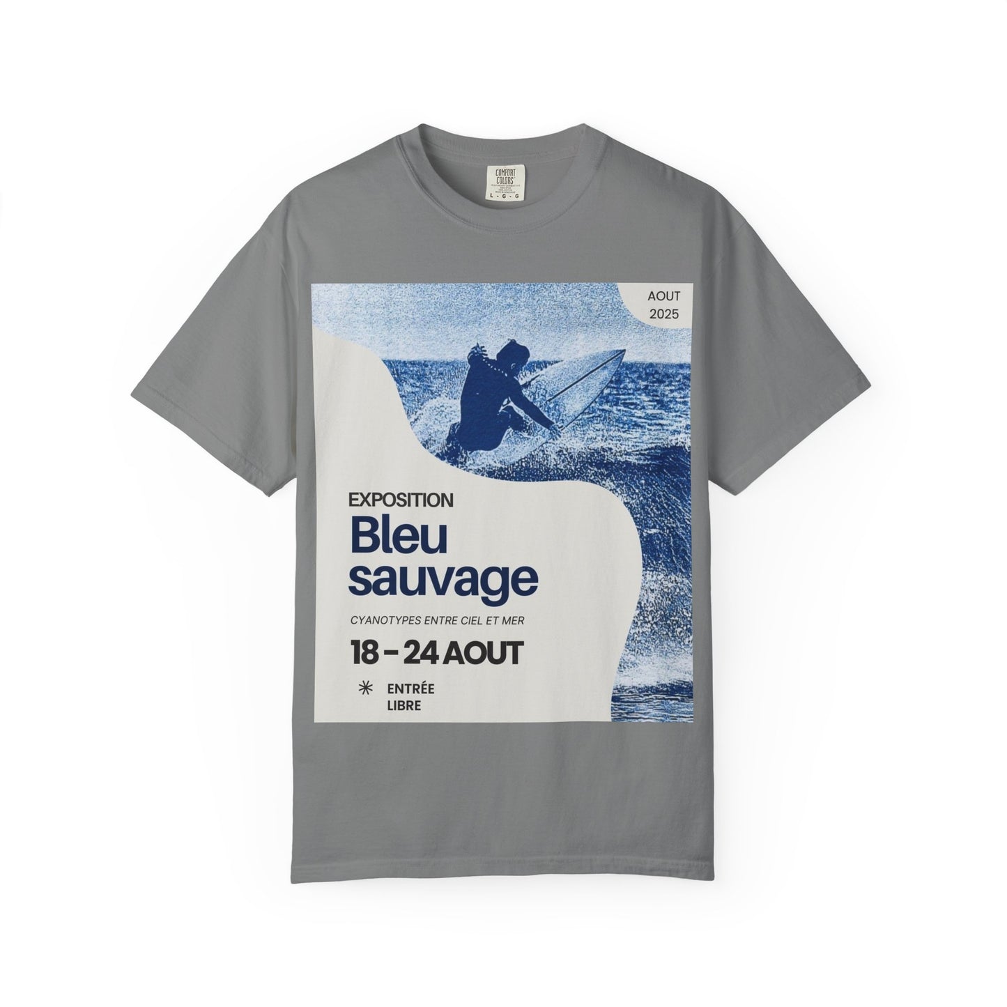 Bleu Sauvage Surf Poster T-Shirt — Vintage French Surfing Graphic Tee