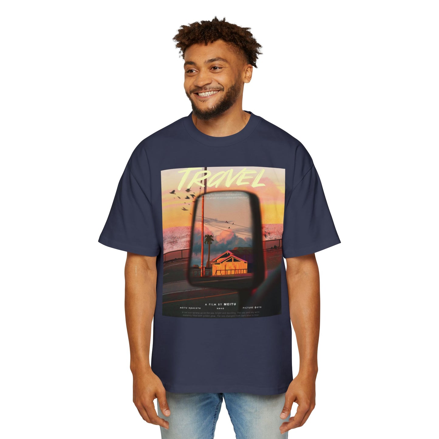 Travel Sunset Tee — Retro Roadside Mirror Graphic T-Shirt