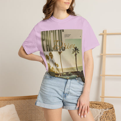 Pacific Drive Vintage Beach T-Shirt – Sunset Palm Coastal Graphic Tee
