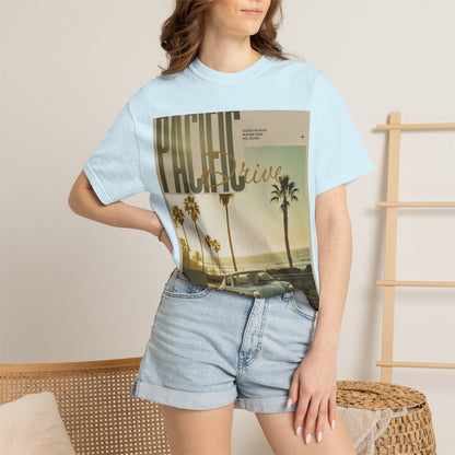 Pacific Drive Vintage Beach T-Shirt – Sunset Palm Coastal Graphic Tee