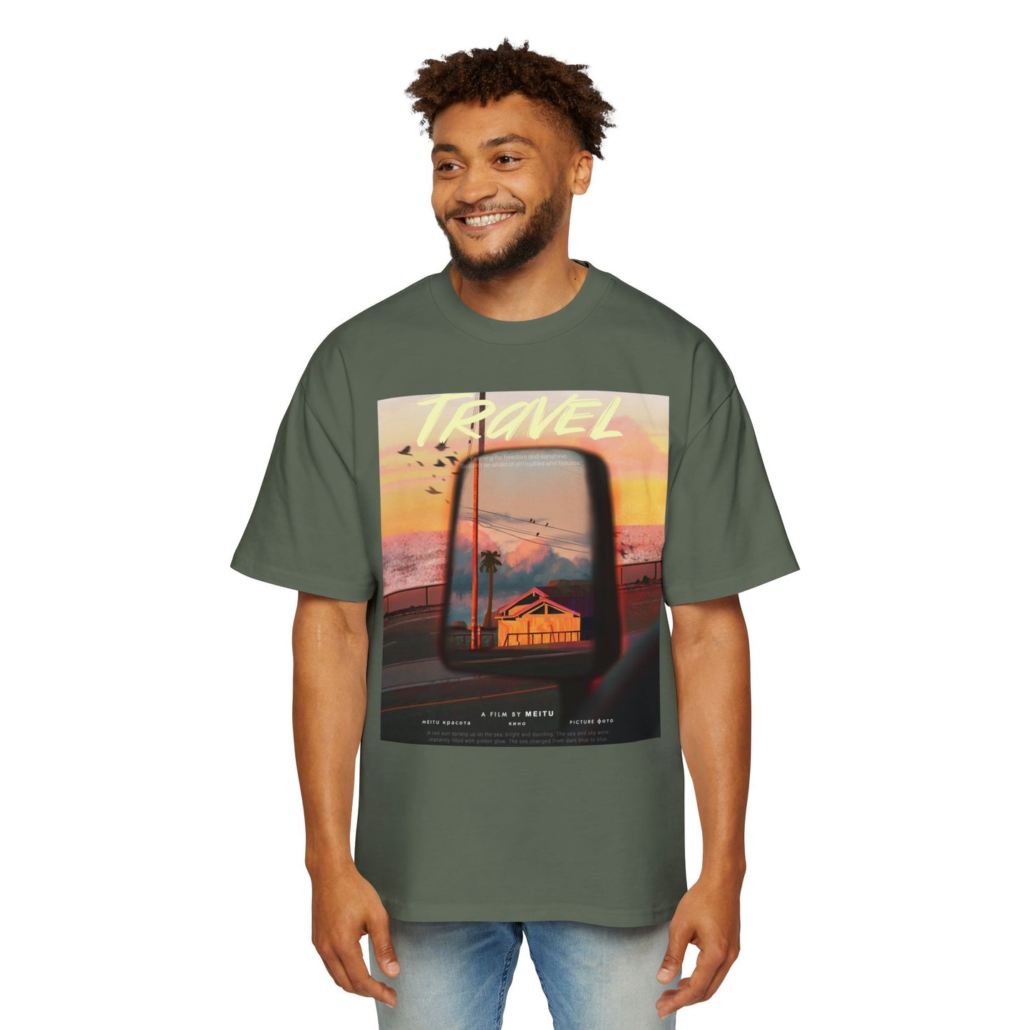 Travel Sunset Tee — Retro Roadside Mirror Graphic T-Shirt
