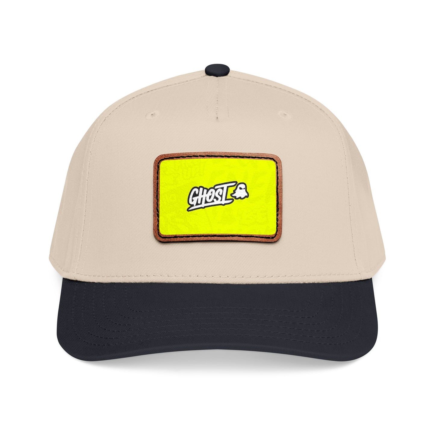 Ghost Patch Baseball Cap — Mid Profile Leather Rectangle Hat