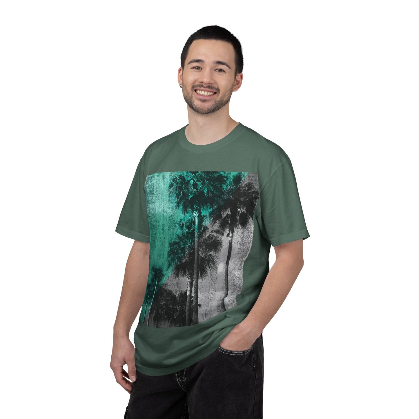 Palm Trees Photo Tee — Vintage Teal Sunset T-Shirt